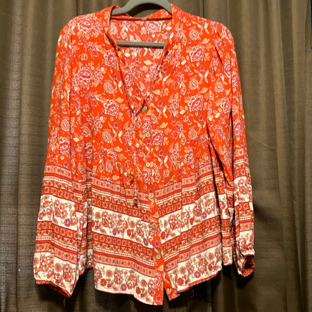 BoHo Top in Orange and Cream Size Large